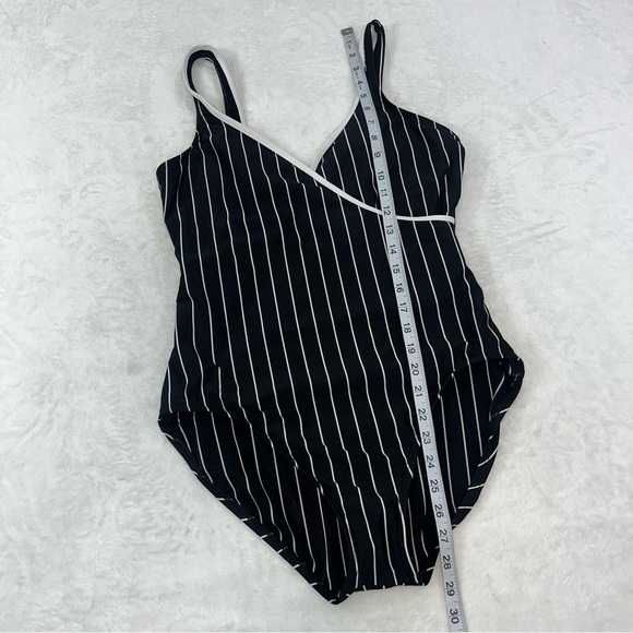 Vtg Cole of California One Piece Swimsuit Sz 16 Vertical Striped Black Pin Up - Picture 9 of 11